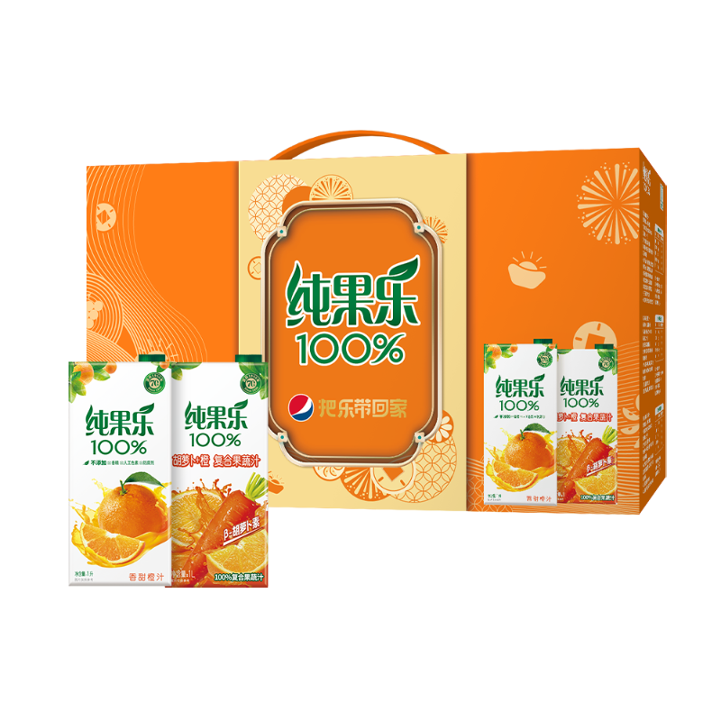 限19号：纯果乐 100﹪果汁 橙+胡萝卜 1L*4盒 2024礼盒装 23.38元/件 包邮（需买3