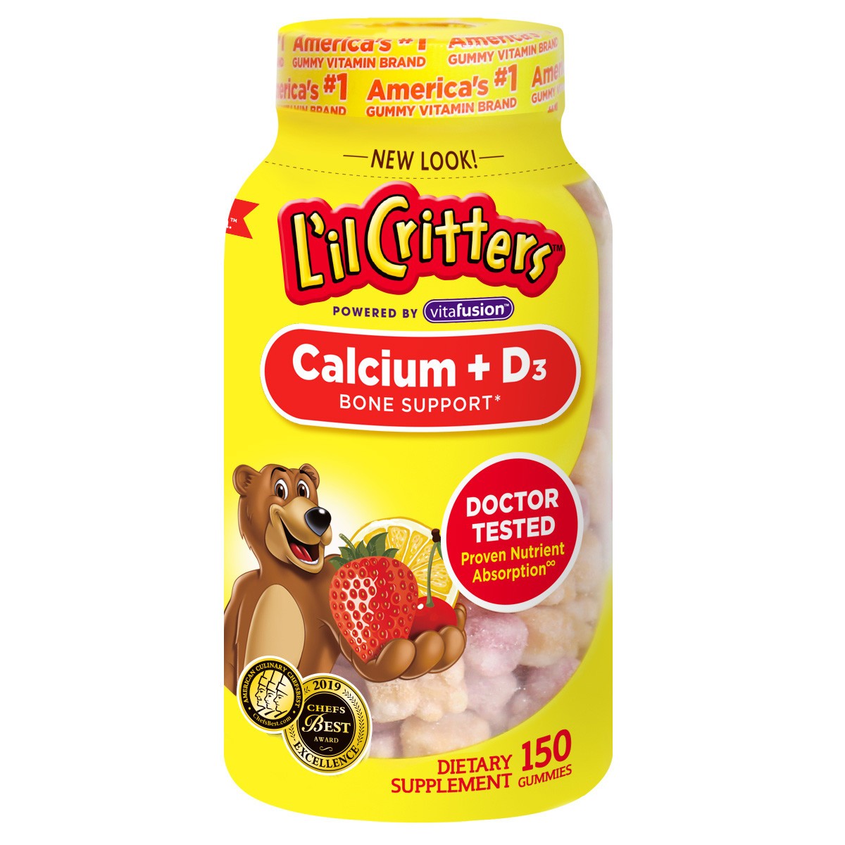 L'il Critters 儿童钙+维生素D3小熊糖 150粒，数量10优惠59.8元可湊其他。返卡客