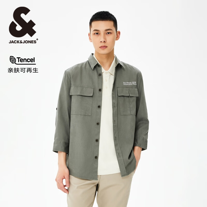 JACK&JONES 杰克琼斯 秋季新款潮男士时尚百搭简约舒适七分袖工装风衬衫 159.2