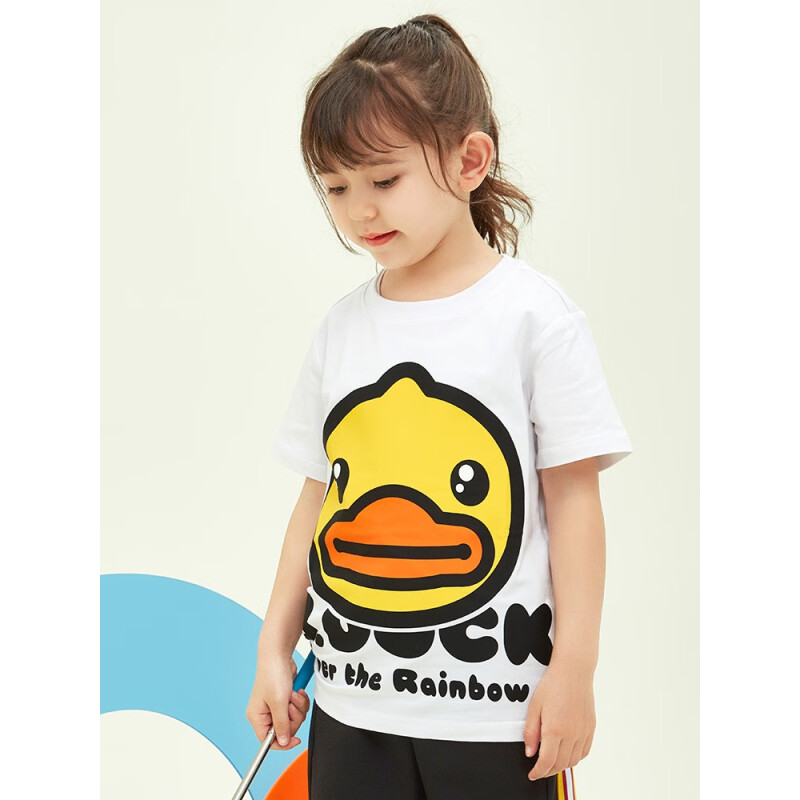 B.Duck 小黄鸭童装儿童短袖T恤男童上衣薄款小女孩夏装 白色 34.11元（需用券