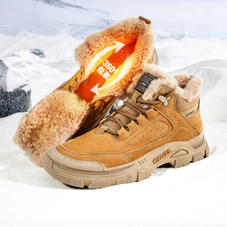 保暖服饰：骆驼 长绒增高底休闲工装靴男 G13W342071 241.1元