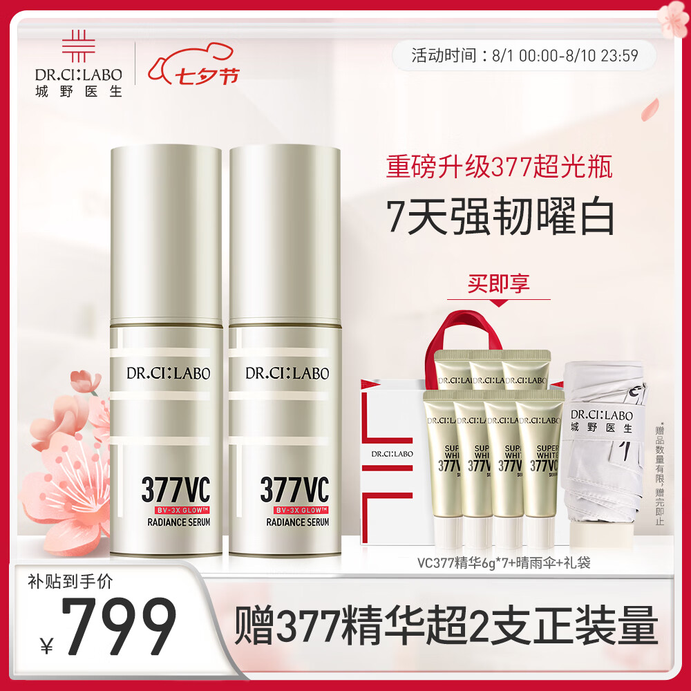 Dr.Ci:Labo 城野医生 377超光瓶18g*2+赠同款10g*4+霜15g 502元（需用券）