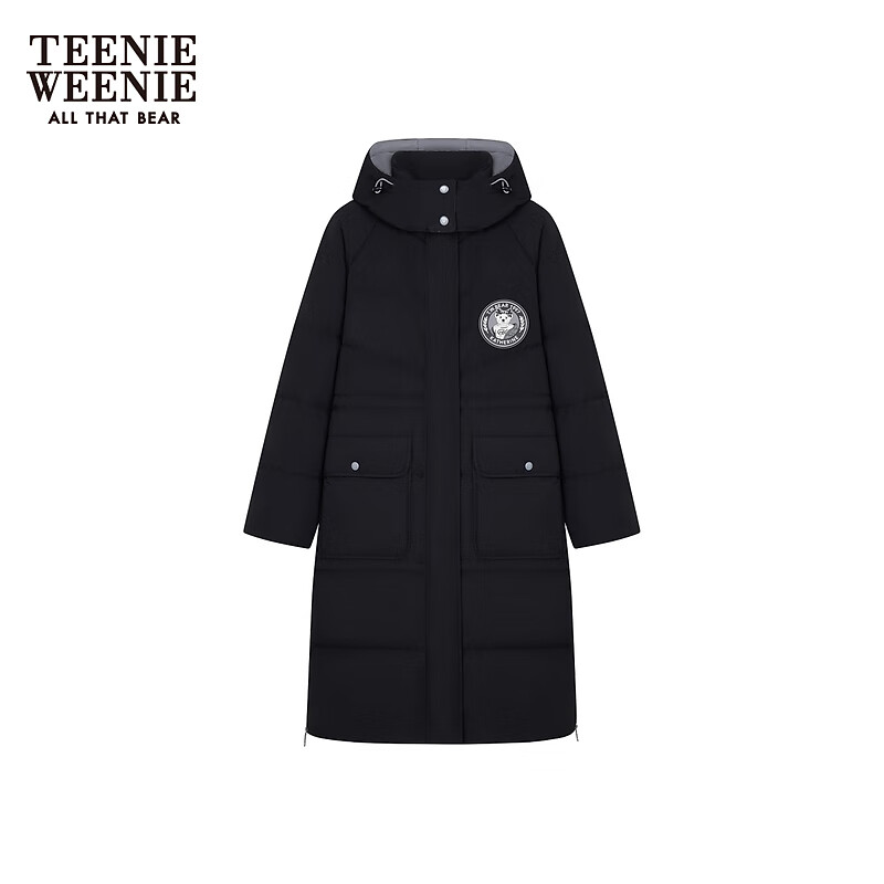 TEENIE WEENIE 小熊连帽羽绒服女2024年冬季休闲舒适中长款外套 黑色 170/L 1159元