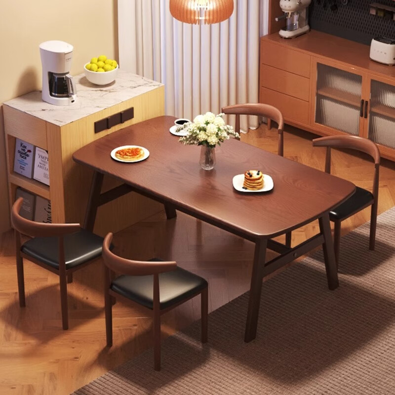 飞旺藤达 餐桌家用桌椅组合现代小户型客厅公寓长方形 胡桃色 80元