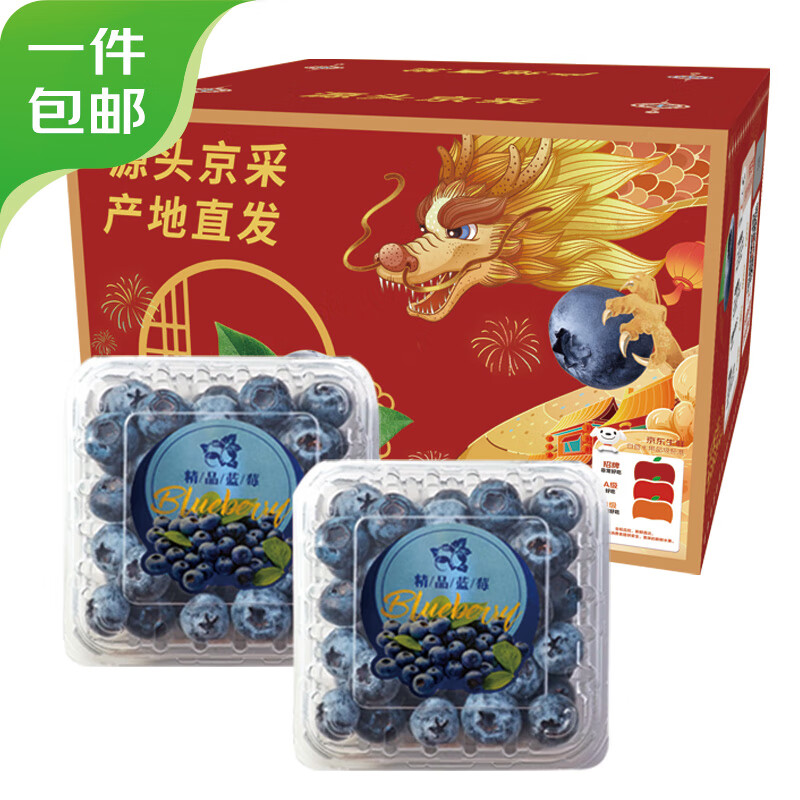 Mr.Seafood 京鲜生 云南蓝莓 2盒装 约125g/盒 15mm+ 新鲜水果礼盒 源头直发 包邮 16.52元（需用券）