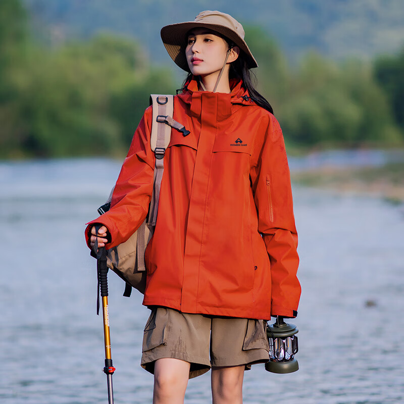 Pioneer Camp 拓路者 朱雀冲锋衣女硬壳单层防风防水旅行登山服 朱雀红-单冲无