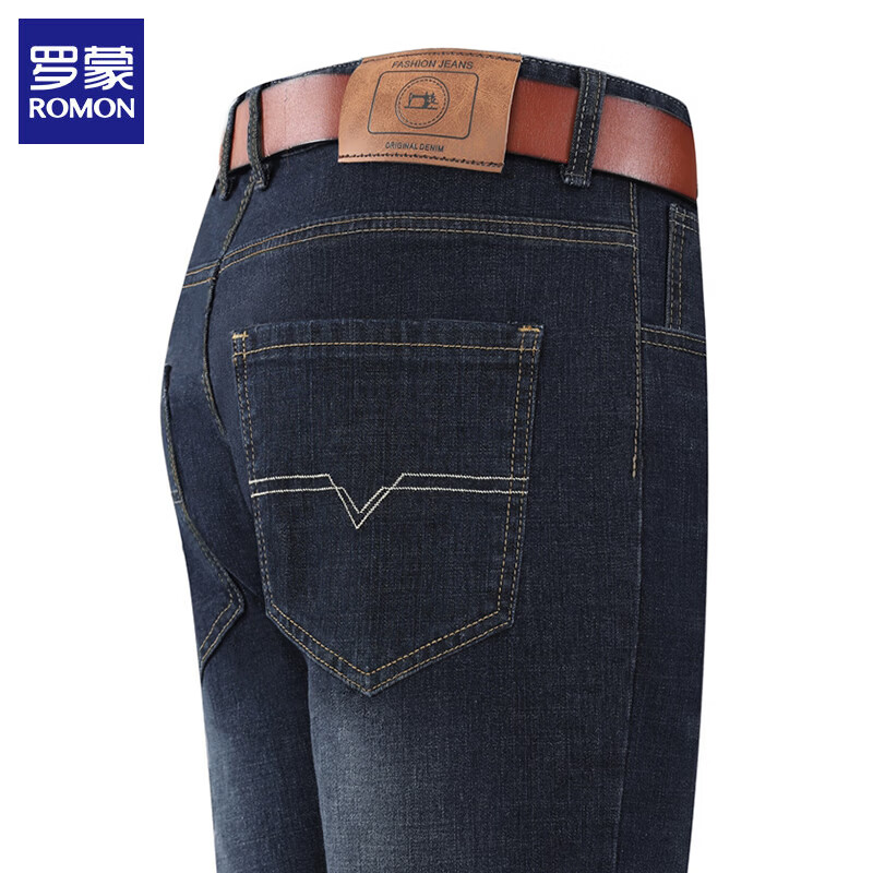 罗蒙 ROMON 牛仔裤男 加绒厚款 男士宽松直筒长裤 深蓝 33 59元(需领券)