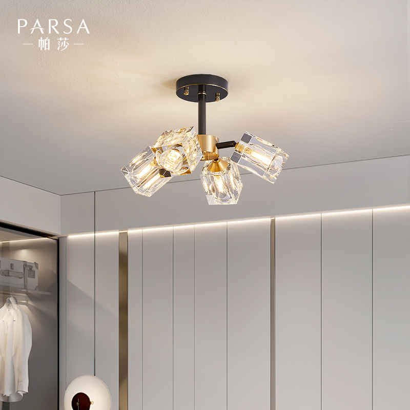 帕莎帕琦 帕莎灯饰轻奢全铜水晶吸顶灯现代简约书房间卧室创意走廊过道灯