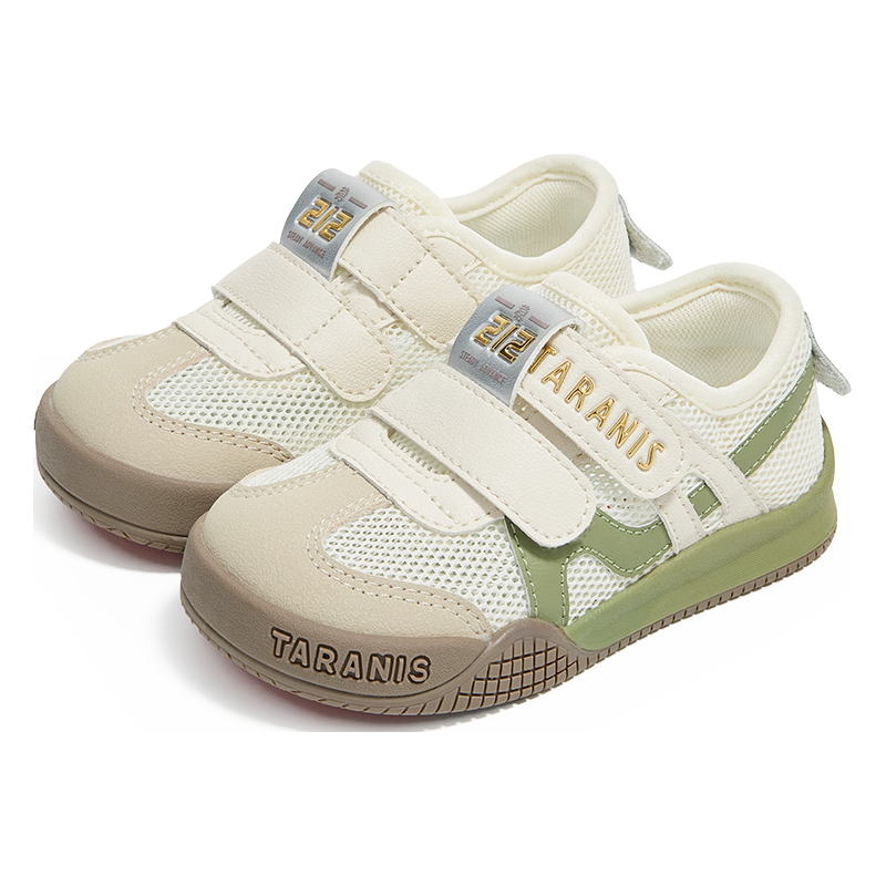 泰兰尼斯 童鞋春季学步鞋男童单网透气面包鞋女宝防滑软底宽楦机能鞋 白/