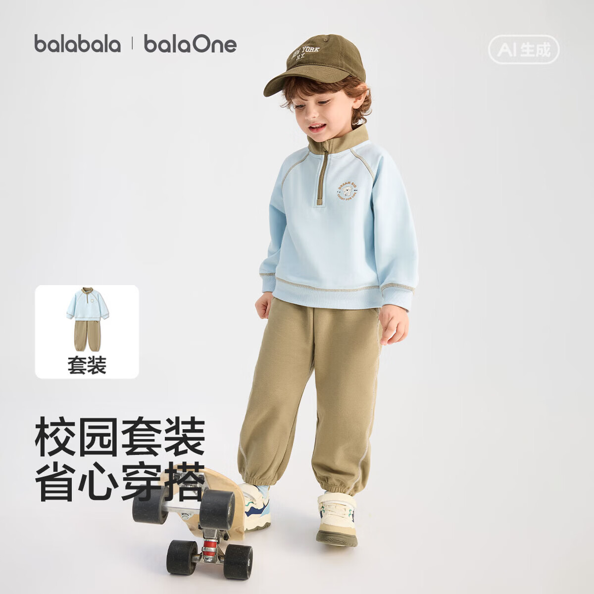 巴拉巴拉 儿童套装男女童2026新春装宝宝撞色领两件套卫衣布撞色萌造型舒