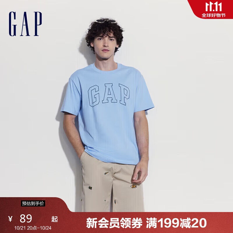 Gap 盖璞 男女装字母logo圆领短袖T恤 A00818 89元