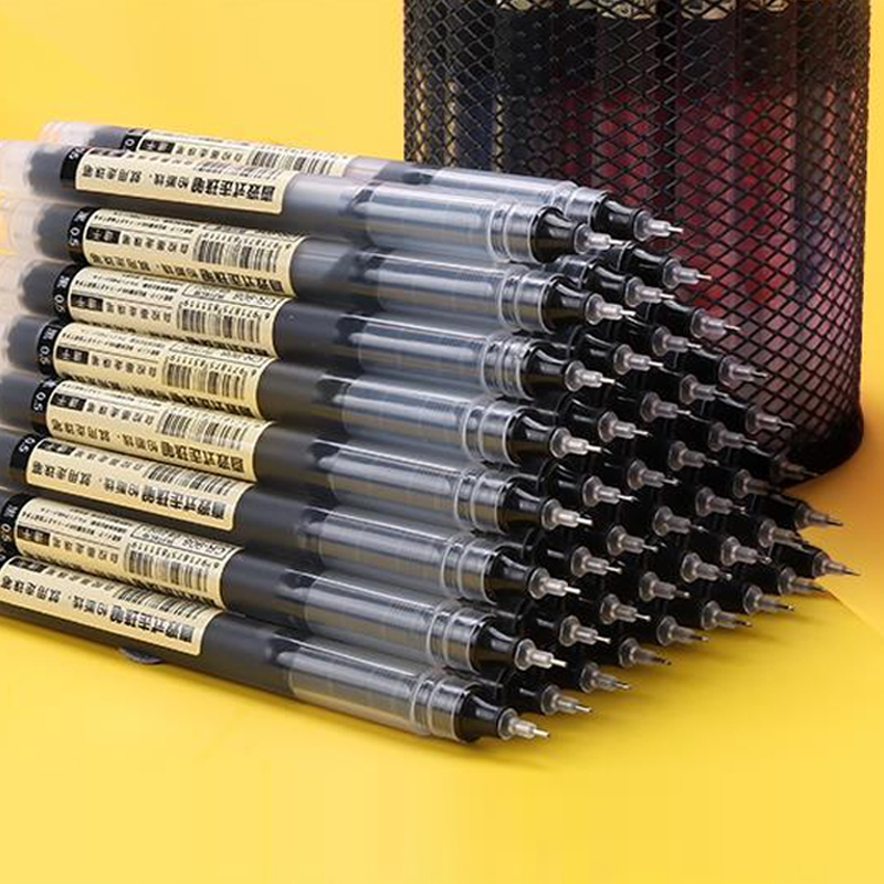 巨能写中性笔直液式走珠笔速干直液笔0.5mm学生用黑色红针管式水笔碳素大