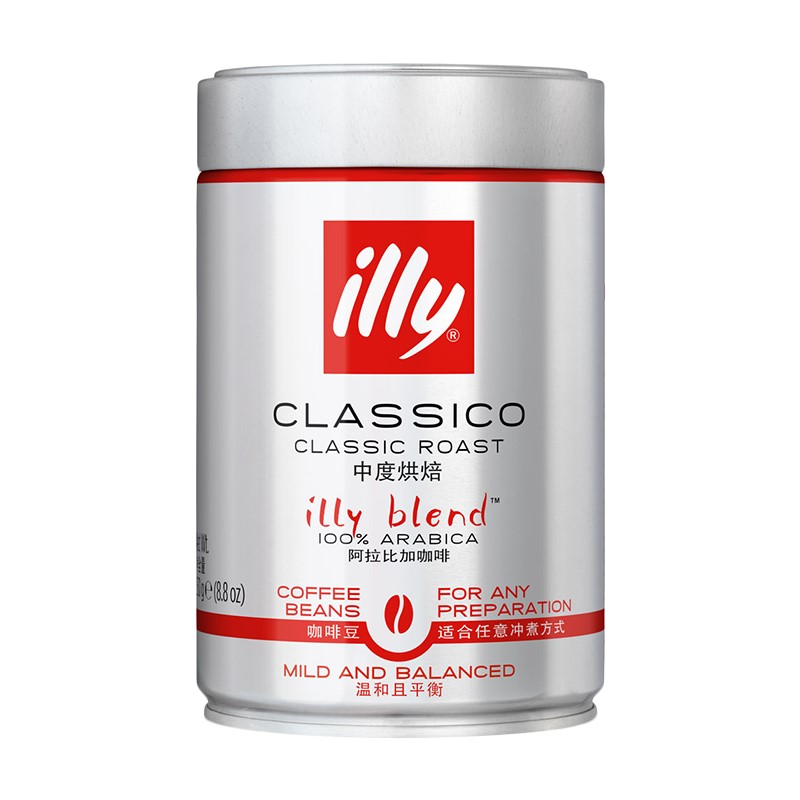 88VIP：illy 意利 意大利illy咖啡豆浓缩意式拼配250g罐阿拉比卡中度烘焙 54.63元