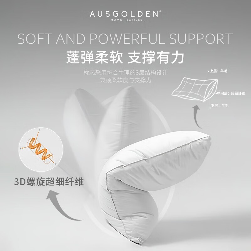 13日0点：AUSGOLDENMIX 纯棉羊毛枕 中枕 单只装 49.5元（需用券）