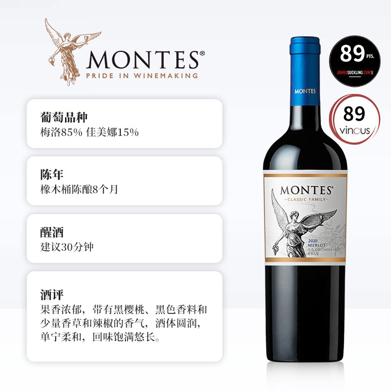 88VIP：MONTES 蒙特斯 经典 梅洛干红葡萄酒 750ml 51.95元（需用券）