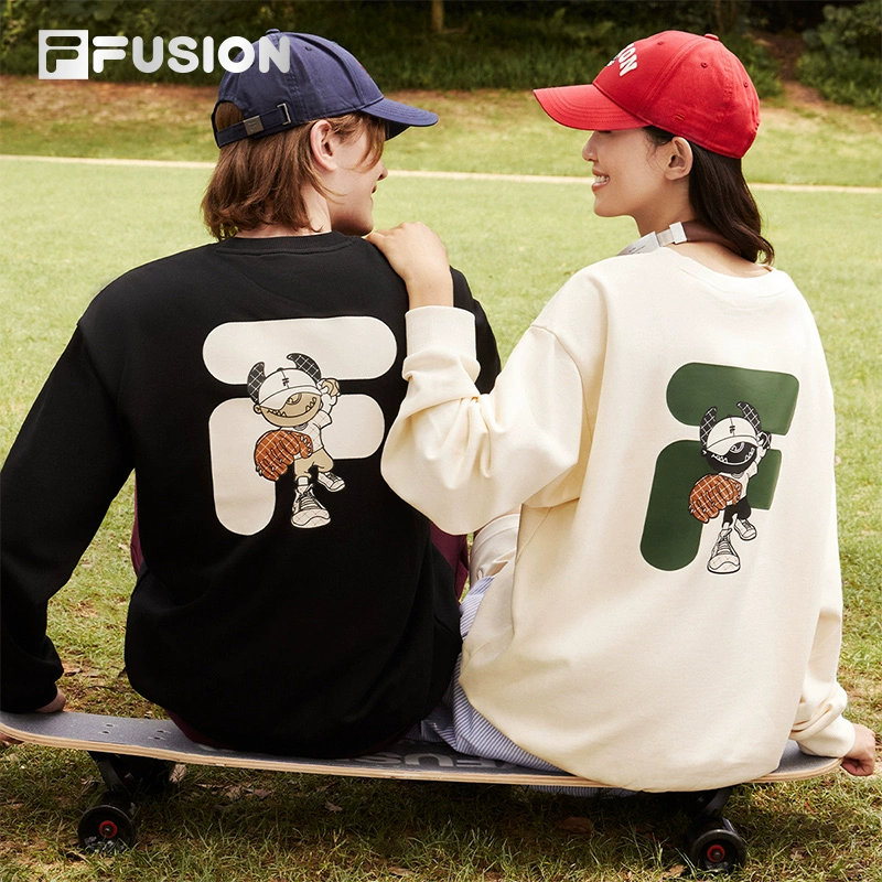 FILA FUSION斐乐潮牌情侣款加绒卫衣男2024秋新款宽松女圆领上衣 ￥289