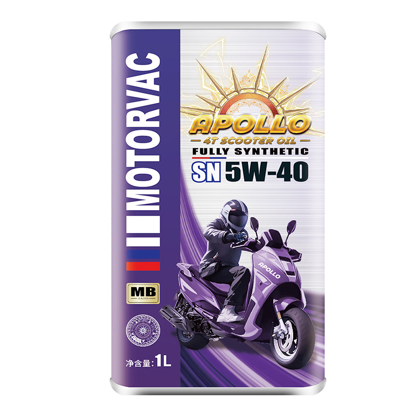 莫托维克 太阳神 5W-40 SN级 1L 全合成摩托车机油 35元