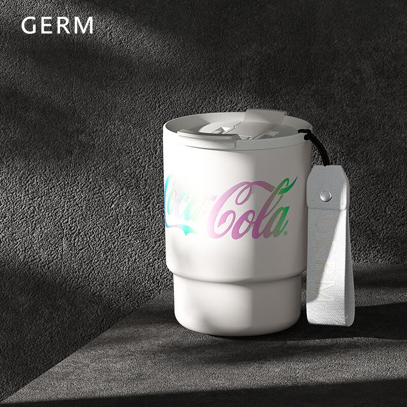 germ 格沵 可口可乐联名水杯咖啡杯大容量双饮车载杯子竹简款保温杯 炫彩白