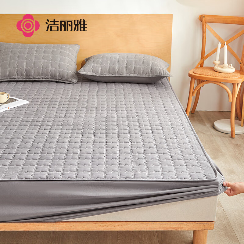 GRACE 洁丽雅 床笠可水洗加厚夹棉床罩床单防尘罩 防滑床垫保护套 灰色 1.8米