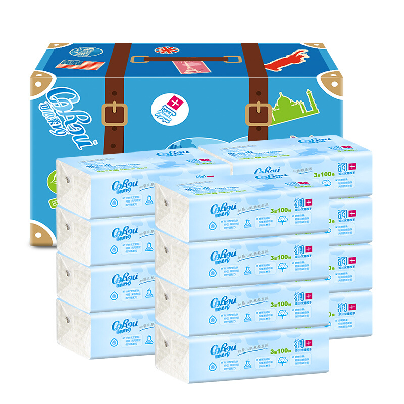 CoRou 可心柔 V9润+系列 婴儿纸面巾 自然无香型 100抽*12包 43.66元（双重优惠）