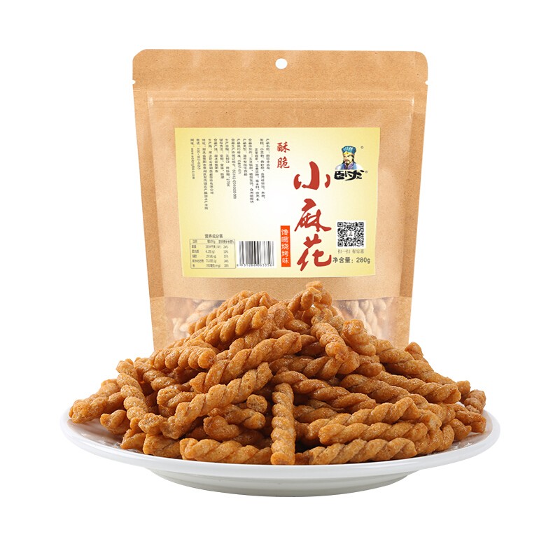 卧龙食品 酥脆小麻花 烧烤味 280g 8.8元