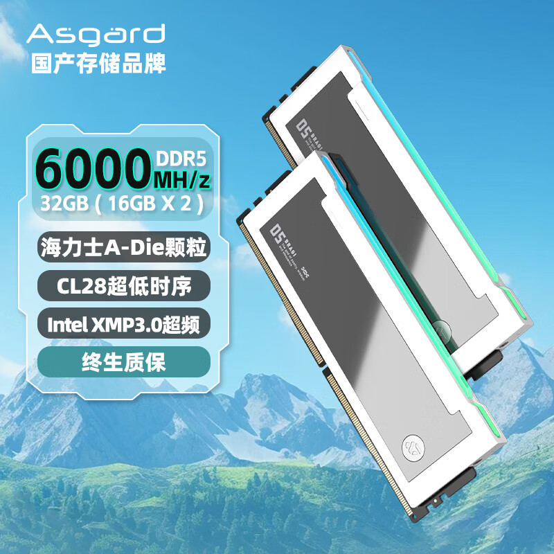 Asgard 阿斯加特 32GB(16Gx2)套 DDR5 6000 台式机内存条 RGB灯条-博拉琪Ⅱ代极地白 8