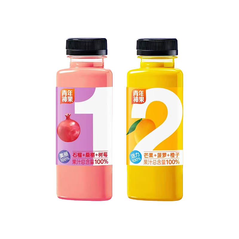 plus：青年神沏青年神果复合果蔬汁装100﹪ 多口味300ml*2瓶*2件 10.76元（合5.38