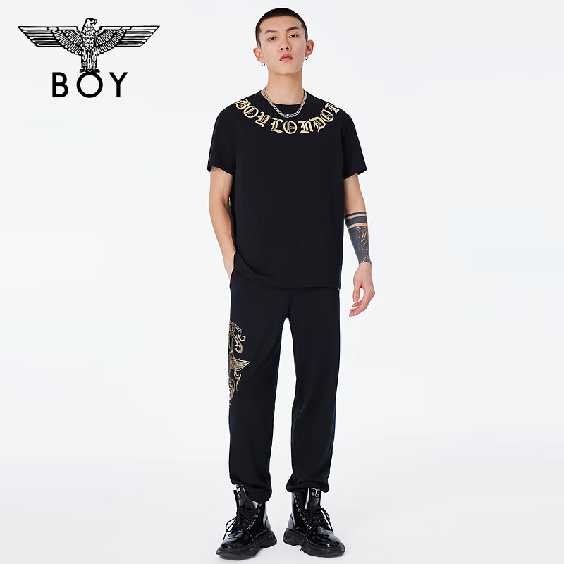 BOY LONDON男女同款短袖仿烫金环形字母印花老鹰后背潮T恤 618元（合309元/件）