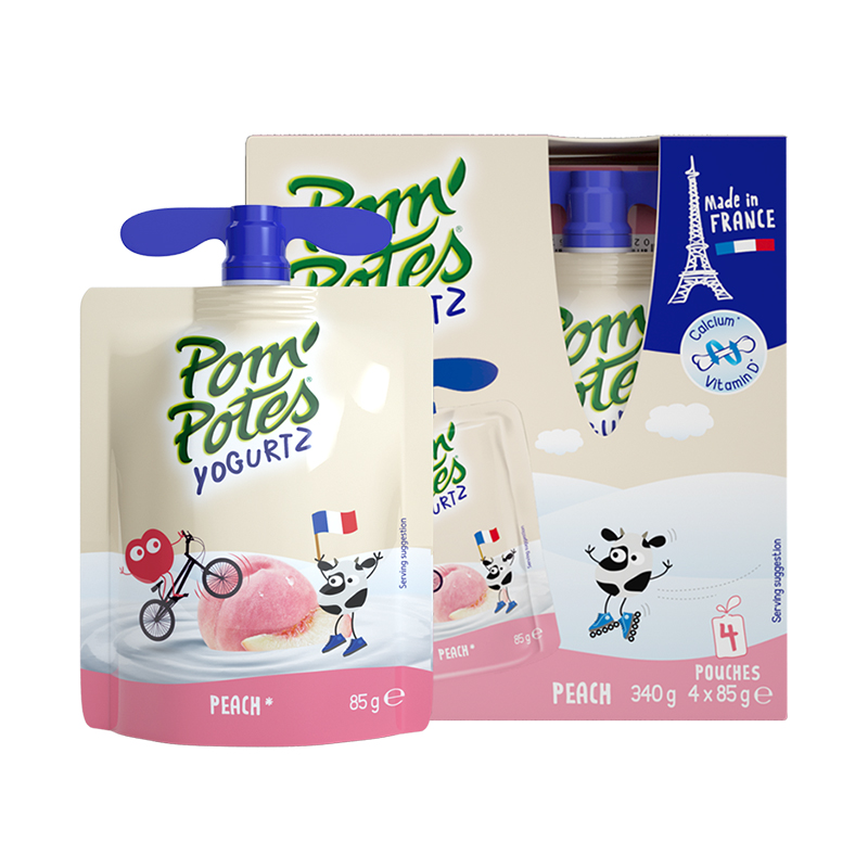 88VIP：POM'POTES 法优乐 PomPotes儿童常温酸奶桃子味85g*4袋非果泥法国原装进口 3