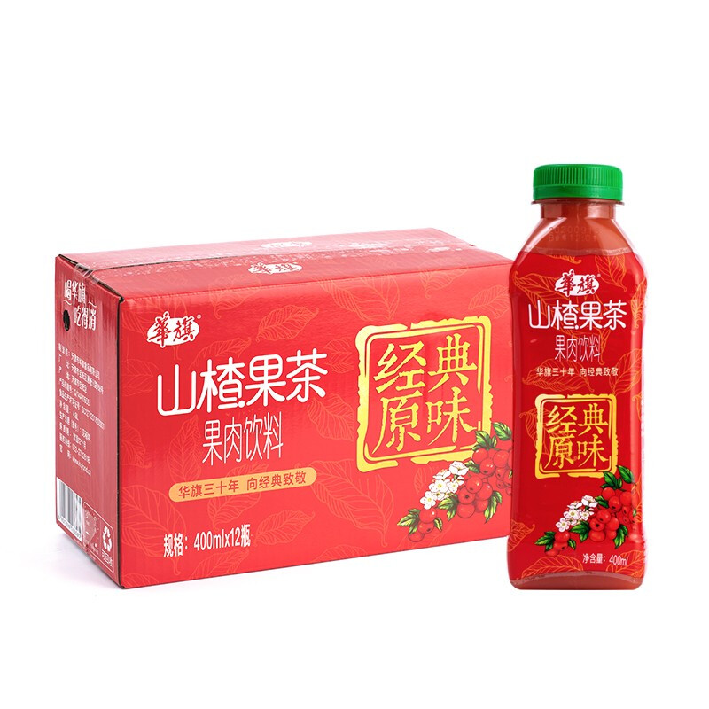 華旗 华旗山楂果茶山楂果汁果肉饮料经典原味系列400mL*12瓶整箱年货礼盒 44.