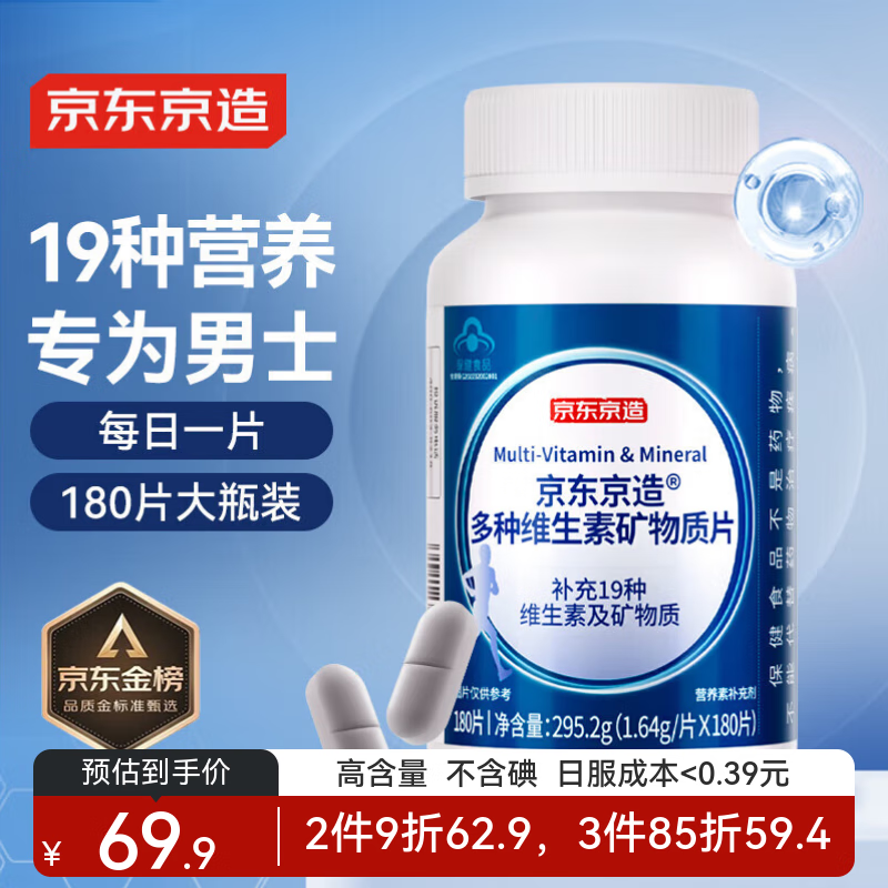 京东京造 艾兰得 多种维生素矿物质片 180片 58.42元（需买3件，共175.25元）