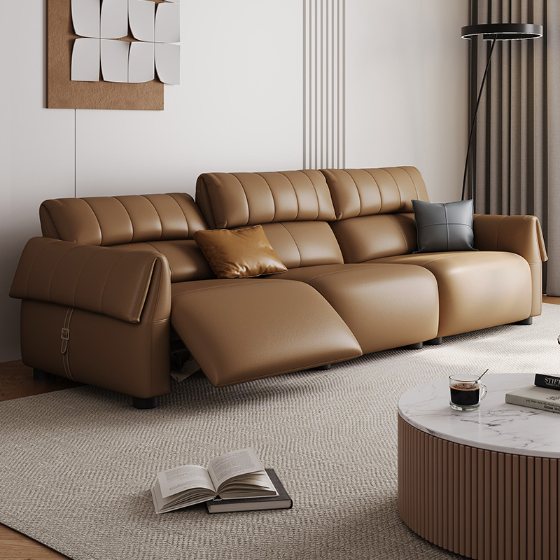布雷尔 零靠墙多功能电动真皮沙发意式极简客厅可调节伸缩直排沙发 2455.4
