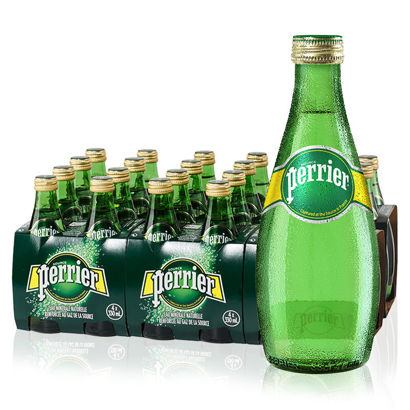 perrier 巴黎水 原味天然矿泉水气泡水玻璃瓶330ML*24法国 110元