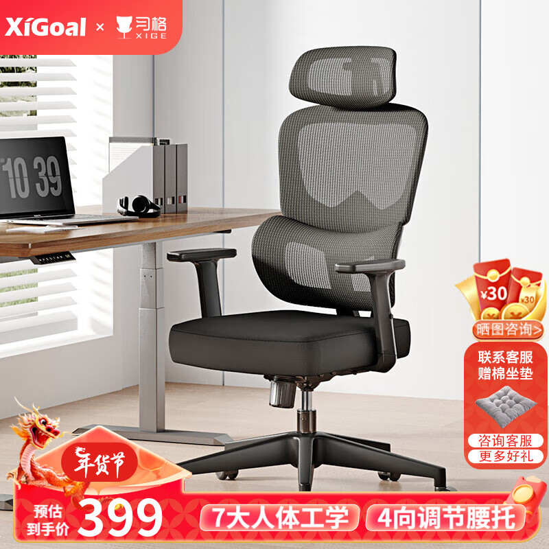 XIGOAL 207人体工学椅久坐舒服办公椅腰靠护垫午休电脑椅可家用椅子 可自由