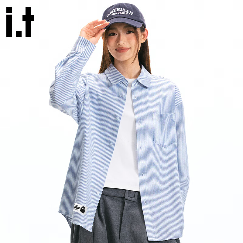 fingercroxxit衬衫男2026春季新款牛津纺条纹衬衣休闲百搭长袖男 蓝白条 99.95元