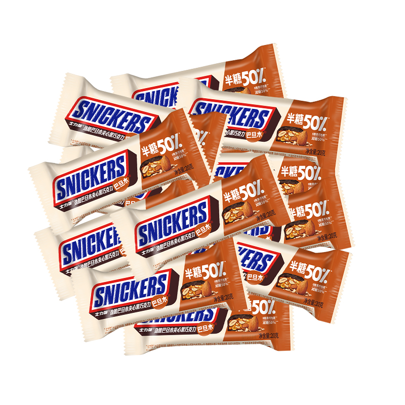 SNICKERS 士力架 减糖巴旦木夹心巧克力 260g 24.9元