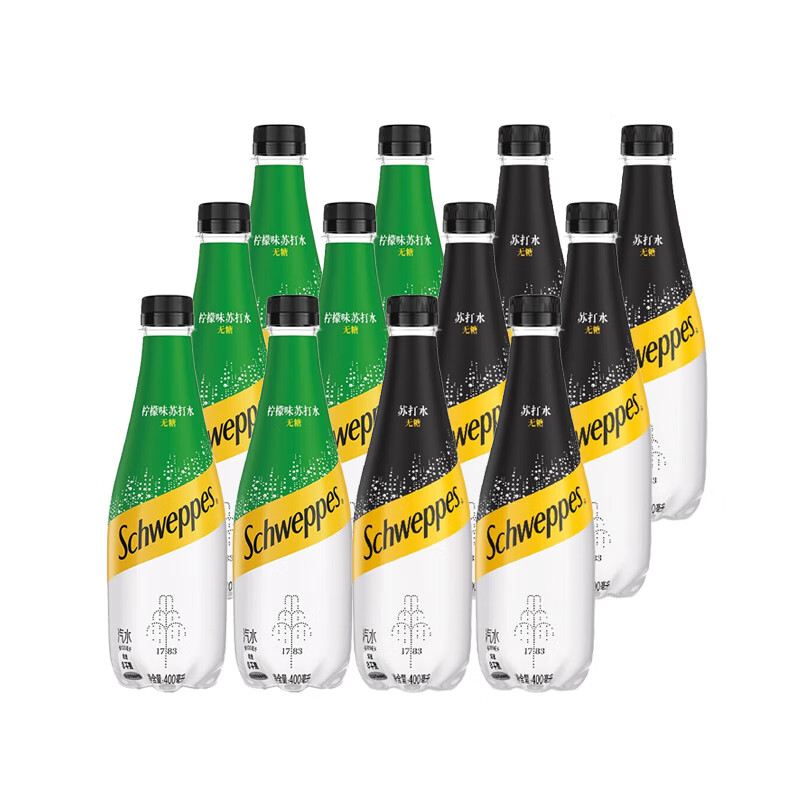 可口可乐（Coca-Cola）Schweppes怡泉苏打水气泡水原味柠檬味 混合装 原味400ml*6