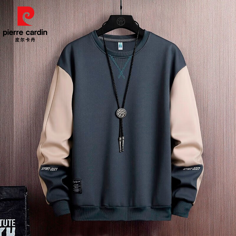 皮尔·卡丹 皮尔卡丹 加绒卫衣 休闲宽松拼接长袖外套款 灰色 39.9元（需用