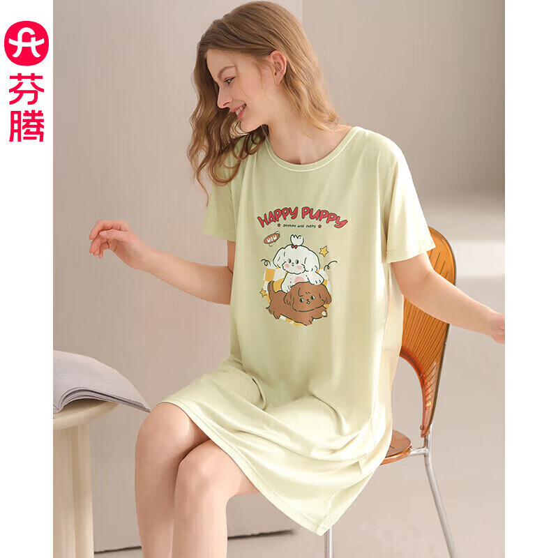 芬腾 睡裙 夏季薄款短袖睡衣中裙 卡通可爱家居服 34.9元（需用券）