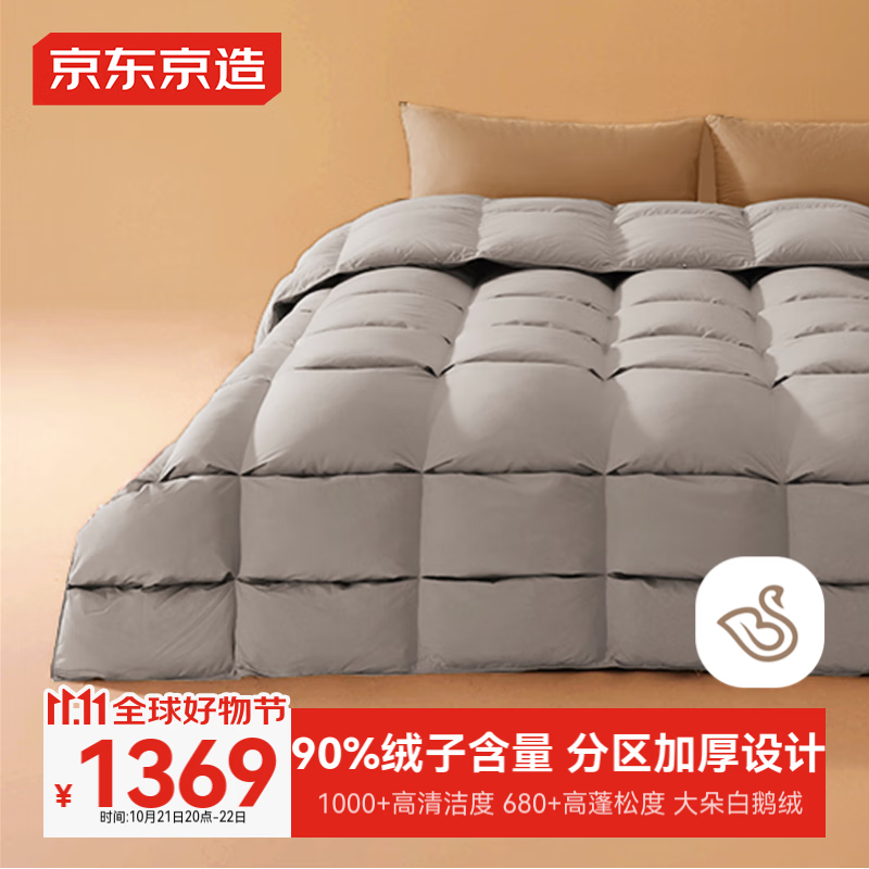 京东京造 Duvet D'oie 90%白鹅绒分区锁温复合羽绒被 200cm*230cm 90%分区复合白鹅