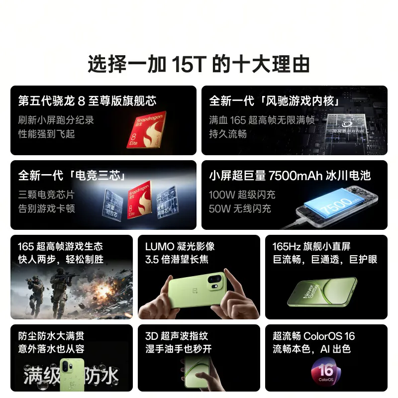一加 15T单手便携旗舰手机满血骁 8至尊版7500mAh超长续航 3869.05元 - 线报酷