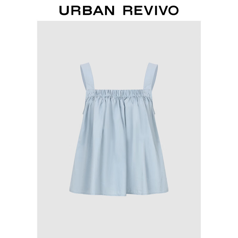 URBAN REVIVO UR2024秋季女装甜美气质压褶缩褶娃娃衫吊带衫UWU240082 中灰蓝 S 199