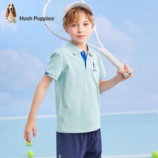 暇步士 童装儿童夏装短袖男童夏季男大童简约纯色时尚短袖polo衫 玻璃蓝 130