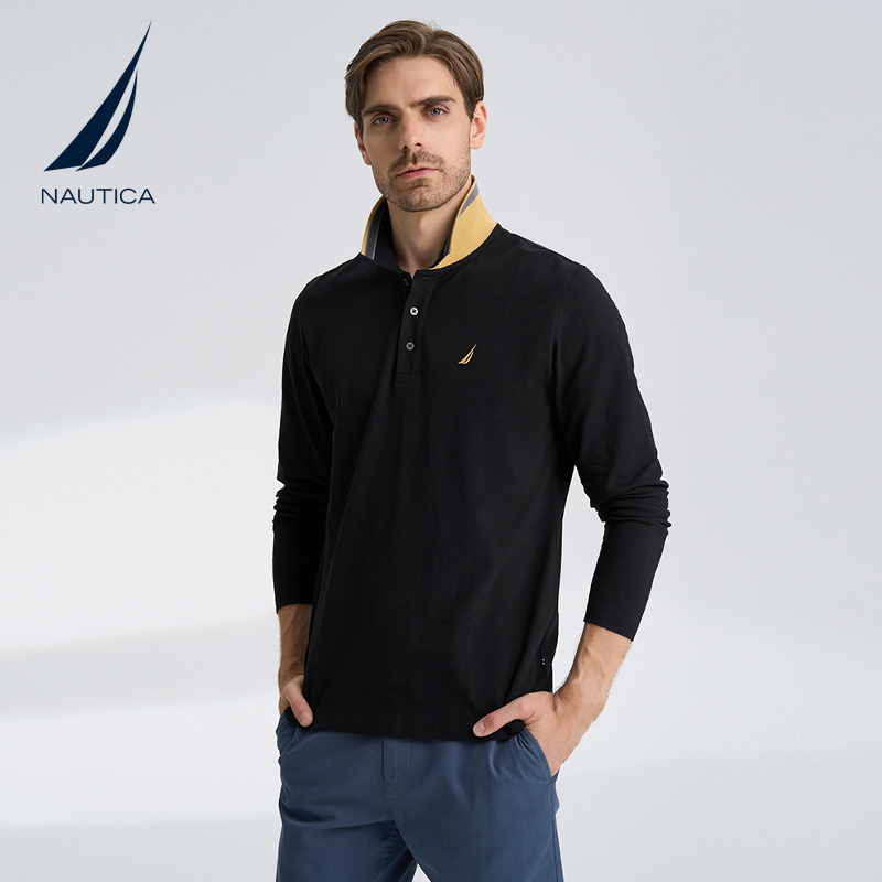 NAUTICA 诺帝卡 男装春秋款商务翻领T恤棉氨珠地拼色休闲POLO衫男 397.2元