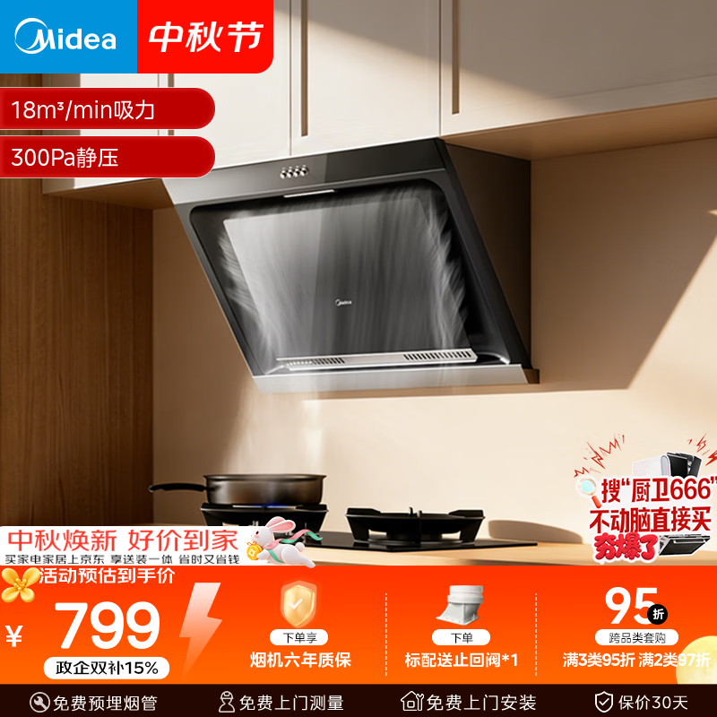 美的 CXW-200-J30抽吸排油烟机 家用大吸力 侧吸式油烟机 脱排烟机 661.38元 - 线报酷
