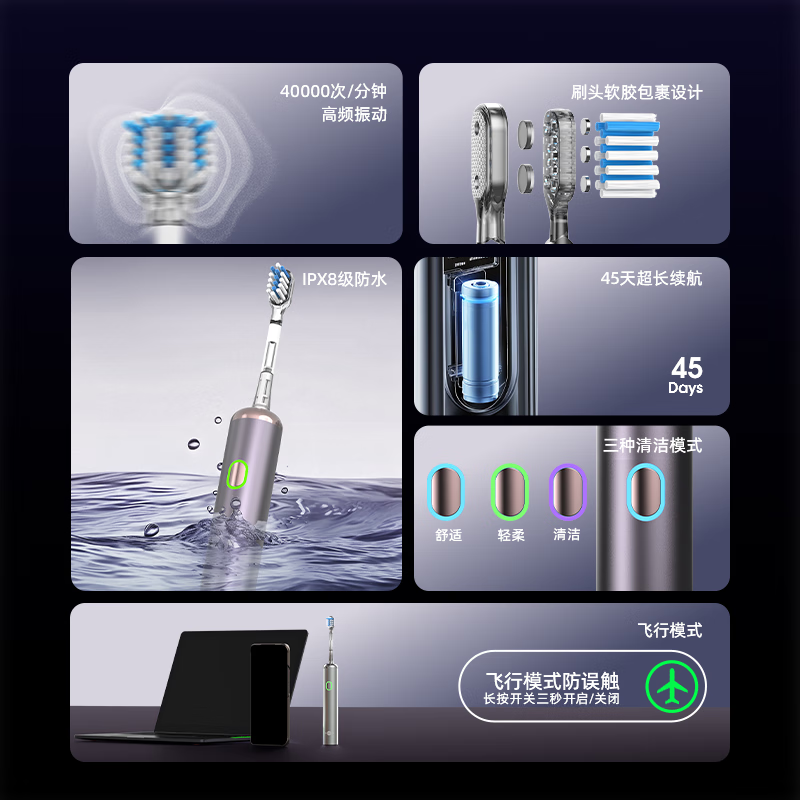 博皓 铝合金电动牙刷 LS-1银色 69元 - 线报酷