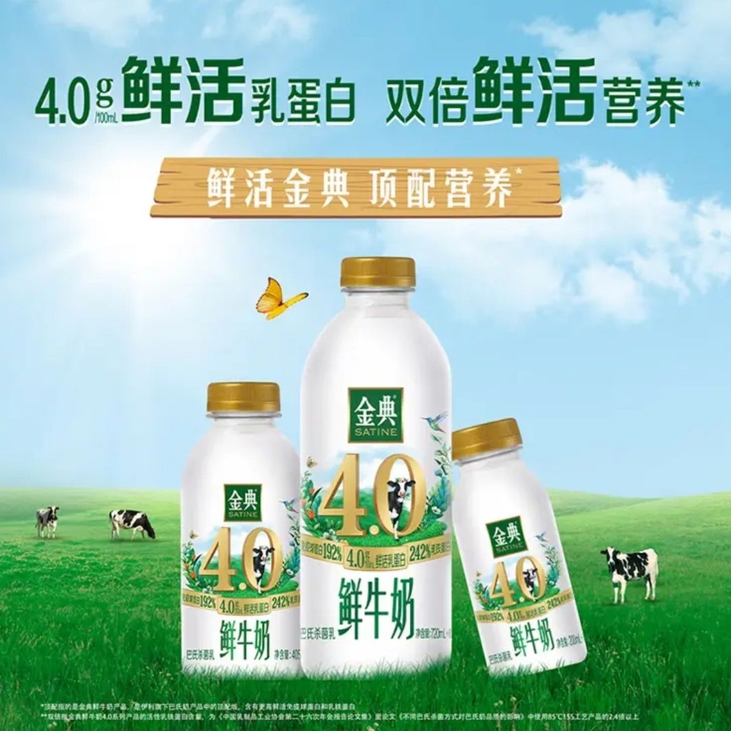 伊利 金典鲜牛奶4.0g鲜活乳蛋白235ml*12瓶定制装巴氏杀菌 &低温鲜牛奶 39.9元