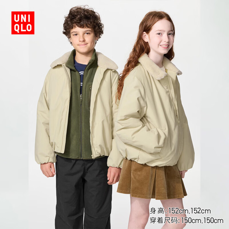 UNIQLO 优衣库 童装仿羊羔绒翻领棉服 490470 米色