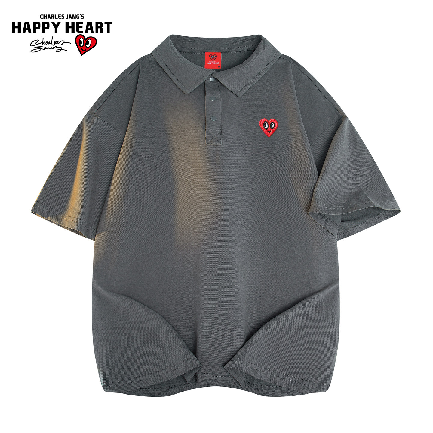CHARLES JANG'S HAPPY HEART 美式cleanfit短袖POLO衫男夏季新款少年感情侣落肩上衣 99
