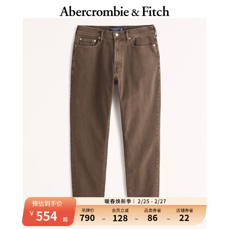 Abercrombie & Fitch 男装 24春款美式运动风深棕色弹力宽松牛仔裤 KI131-3083 深棕